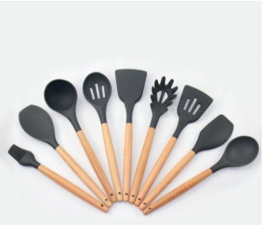 9 Pcs Silicone Spatula Heat-Resistant Soup Spoon