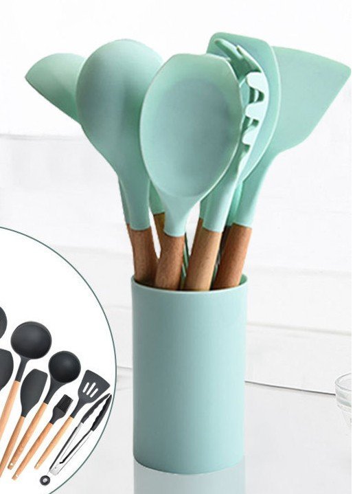 9 Pcs Silicone Spatula Heat-Resistant Soup Spoon
